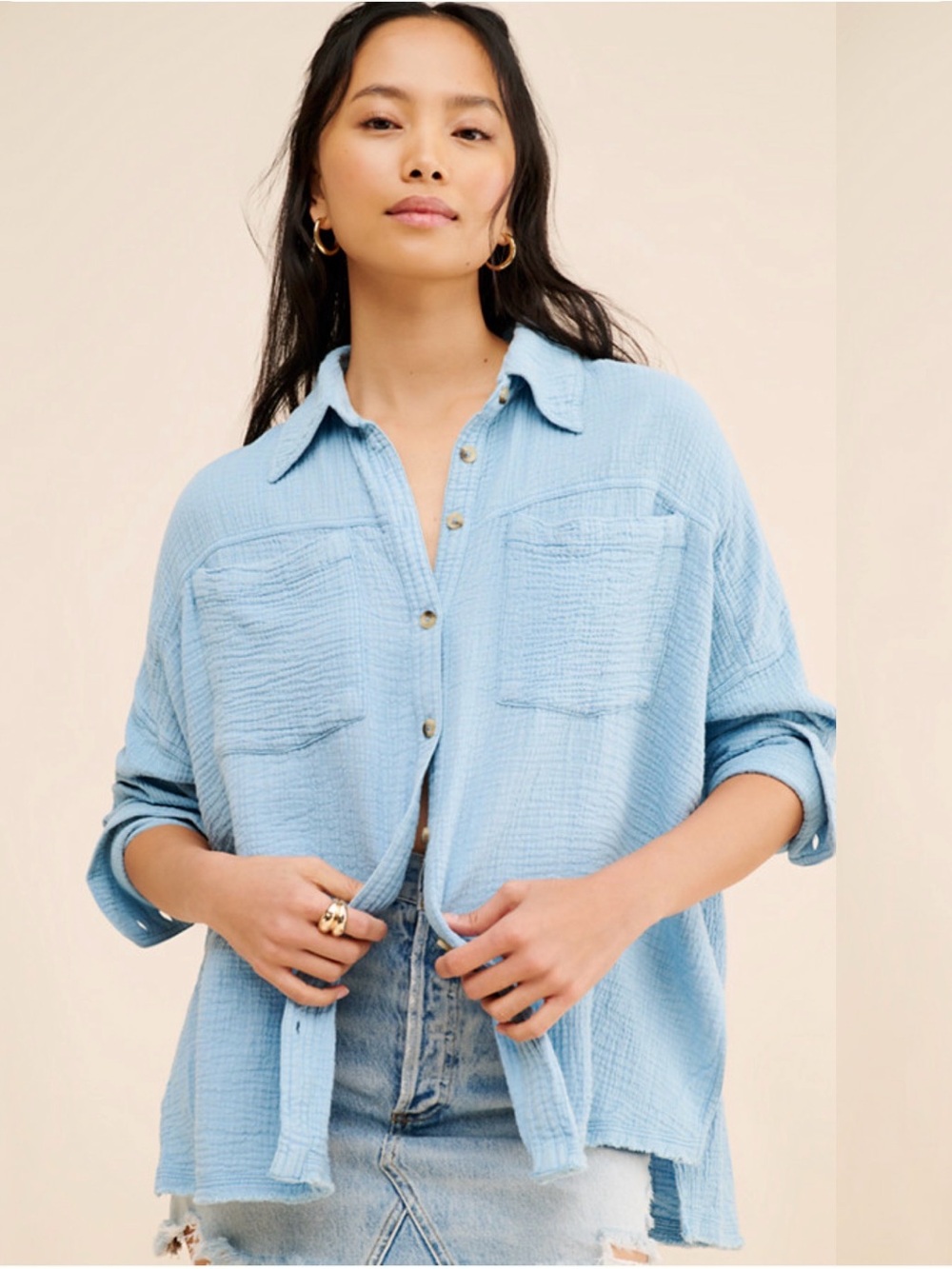 We The Free Cardiff Oversized Top Light Blue S